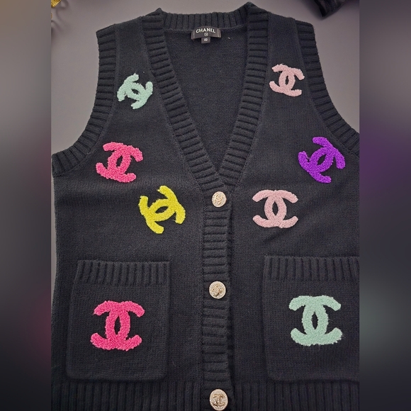 Black Knit Vest with Colorful Logo Accents